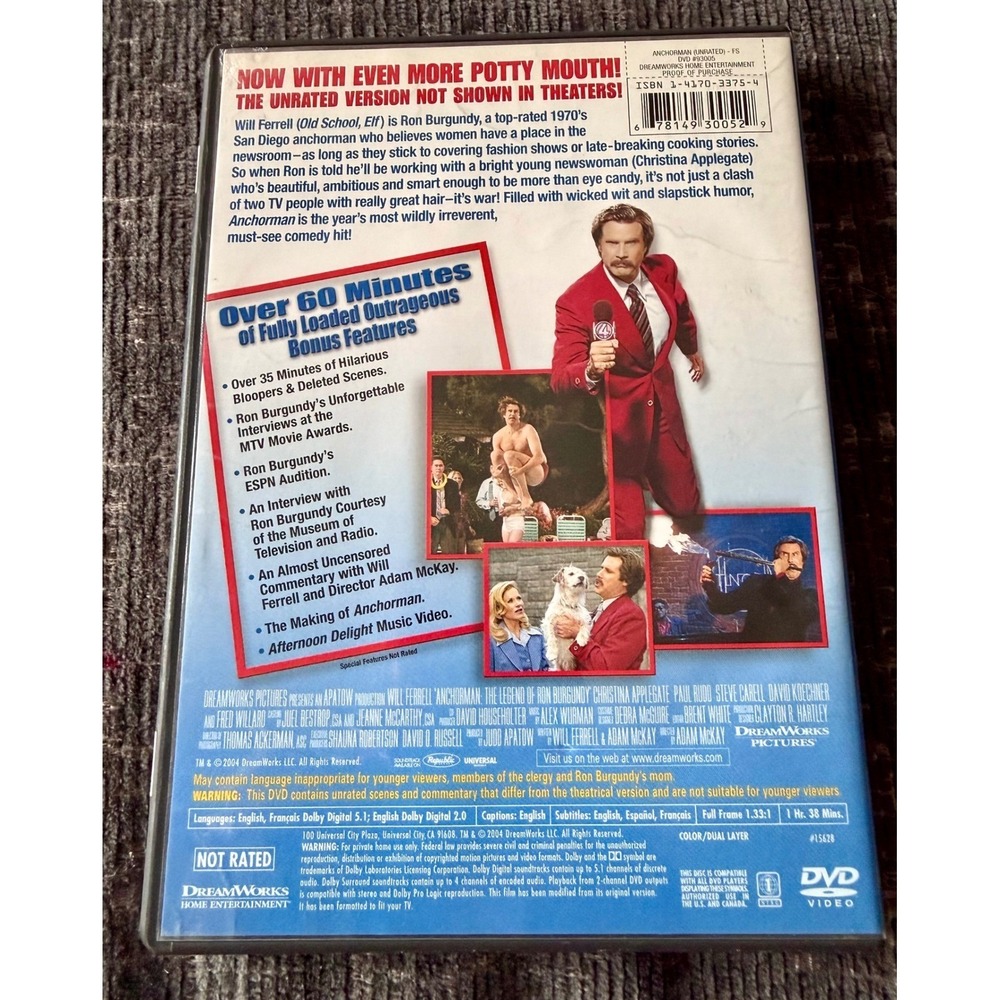 DreamWorks Anchorman DVD Excellent Unrated Uncut Will Ferrell - Picture 2 of 5
